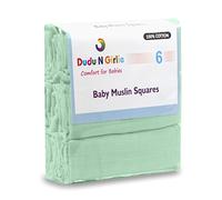 DUDU N GIRLIE Muslin Cloths for Baby 70x70cm - Soft, Absorbent & Breathable 100% Pure Cotton Burp Cloths - Ideal to Clean, Wipe & Cover Newborn Blanket Unisex Muslin Squares (Pack of 6, Mint)