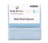 DUDU N GIRLIE Muslin Cloths for Baby 70x70cm - Soft, Absorbent & Breathable 100% Pure Cotton Burp Cloths - Ideal to Clean, Wipe & Cover Newborn Blanket Unisex Muslin Squares (Pack of 6, Blue)