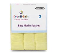 DUDU N GIRLIE Muslin Cloths for Baby 70x70cm - Soft, Absorbent & Breathable 100% Pure Cotton Burp Cloths - Ideal to Clean, Wipe & Cover Newborn Blanket Unisex Muslin Squares (Pack of 3, Yellow)