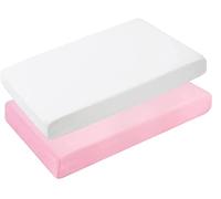 Dudu N Girlie Next to Me Crib Fitted Sheets For Chicco | Next2me Fitted Sheets 51x85cm| Jersey Soft Bedsheet Hypoallergenic Elasticated Breathable Fitted Cot Sheets (Pack of 2, White & Pink)