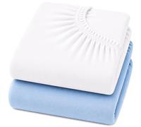 Dudu N Girlie Next to Me Crib Sheets 85x51cm - White & Blue, 2 Pack, 100% Jersey Cotton Fitted Bedding for Bedside & Co-Sleeping Cribs