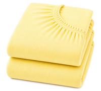 Dudu N Girlie Next to Me Crib Sheets 85x51cm - Yellow, 2 Pack, 100% Jersey Cotton Fitted Bedding for Bedside & Co-Sleeping Cribs