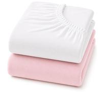 Dudu N Girlie Soft Jersey Cotton Fitted Cot Sheets, White & Pink, 60x120cm