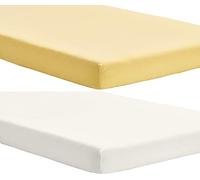 Dudu N Girlie Travel Cot Fitted Sheet 95 x 65 | Travel Cot Sheets 95 x 65cm | Hypoallergenic Toddler Bed Sheet Breathable Easy Care | Junior Bed sheets (Pack of 2, Yellow & Cream)