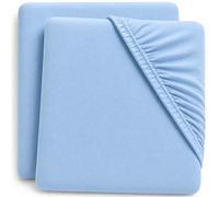 Dudu N Girlie Travel Cot Mattress Sheets 95 x 65 cm - Blue, 2 Pack, Elasticated Jersey Cotton Fitted Sheets