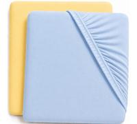 Dudu N Girlie Travel Cot Mattress Sheets 95 x 65 cm - Blue & Yellow, 2 Pack, Elasticated Jersey Cotton Fitted Sheets