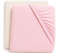 Dudu N Girlie Travel Cot Mattress Sheets 95 x 65 cm - Cream & Pink, 2 Pack, Elasticated Jersey Cotton Fitted Sheets