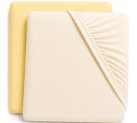 Dudu N Girlie Travel Cot Mattress Sheets 95 x 65 cm - Cream & Yellow, 2 Pack, Elasticated Jersey Cotton Fitted Sheets