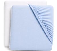 Dudu N Girlie Travel Cot Mattress Sheets 95 x 65 cm - White & Blue, 2 Pack, Elasticated Jersey Cotton Fitted Sheets