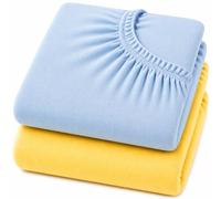 Dudu N Girlie Travel Cot Sheets 95 x 65 cm - Blue & Yellow, 2 Pack, 100% Jersey Cotton, Compatible with Graco, Joie & Red Kite