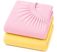 Dudu N Girlie Travel Cot Sheets 95 x 65 cm - Pink & Yellow, 2 Pack, 100% Jersey Cotton, Compatible with Graco, Joie & Red Kite