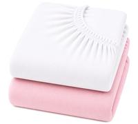 Dudu N Girlie Travel Cot Sheets 95 x 65 cm - White & Pink, 2 Pack, 100% Jersey Cotton, Compatible with Graco, Joie & Red Kite