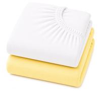 Dudu N Girlie Travel Cot Sheets 95 x 65 cm - White & Yellow, 2 Pack, 100% Jersey Cotton, Compatible with Graco, Joie & Red Kite
