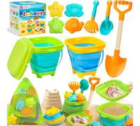 DUDUCOFU Foldable Beach Sand Toys for Toddlers, Foldable Sandpit with Sift Shovels, Play with Net Bag and Sand Moulds, Beach Travel Toys for Kids