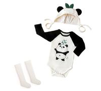 DUDUFUN Unisex Novel Unique Cosplay Panda Baby Bodysuits Full Sleeve + Hat + Knee Socks,label:66