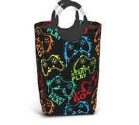 Duduho Colorful Silhouettes Joystick Game Laundry Basket with Handles Laundry Hamper Toys Storage Organizer Foldable Bucket Washing Bin Dirty Clothes Bag for Home Bathroom Bedroom Dorm