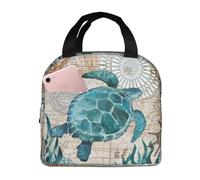 Duduho Sea Turtle Coral Reef And Starfish Lunch Bag Compact Tote Bag Ocean Creature Landscape Reusable Lunch Box Container For Women Men School Office Work