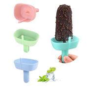 DuDuZui 4PCS Drip Free Popsicle Holder, Reusable Silica Gel BPA Free Popcical Holder for Kids, Silicone Burr-Free Safety Healthy Mess Free Frozen Treats Holder with Straw and 2 Slots, 4 Colors