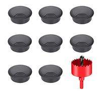 DuDuZui 8PCS Desk Grommet, Black Desk Cable Grommet 80mm Desk Cable Hole Covers Organize Office and Home Table Cable, with Hole Saw (Black, 80 mm)