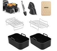DuDuZui Air Fryer Accessories, Set of 8 for Ninja Dual AF300UK 400UK& Other 7.6L-9.5L Dual Zone Air Fryers, Including Air Fryer Racks, Silicone Air Fryer Liners, Paper Lining, Silicone Gloves, Clip