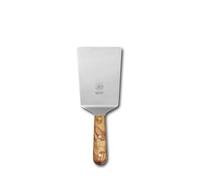 DUE BUOI Wide Spatula Olive Wood Handled and Stainless Steel Rivets - Blade 4" x 6.1/3" - Good for Burger Kitchen bbq grill griddle pastry. Non-stick Durable. ICQ Approved.
