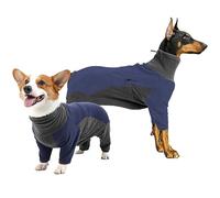 Due Felice Dog Winter Coat Warm Fleece Jacket for Small Medium Large Dog Full Body Dog Onesie with Legs Adjustable Pet Cold Weather Bodysuit Blue/Grey/XL