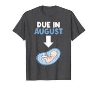Due in August Birth Baby Belly Newborn Birthday T-Shirt, Men, Dark Heather Grey, X-Large