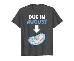 Due in August Birth Baby Belly Newborn Birthday T-Shirt, Men, Dark Heather Grey, X-Large