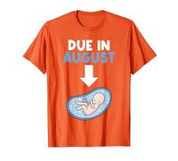 Due in August Birth Baby Belly Newborn Birthday T-Shirt, Men, Orange, Small