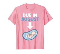 Due in August Birth Baby Belly Newborn Birthday T-Shirt, Men, Pink, Medium
