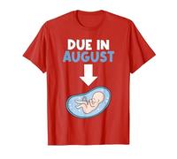 Due in August Birth Baby Belly Newborn Birthday T-Shirt, Men, Red, Small