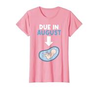 Due in August Birth Baby Belly Newborn Birthday T-Shirt, Women, Pink, Medium