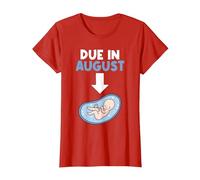 Due in August Birth Baby Belly Newborn Birthday T-Shirt, Women, Red, Medium