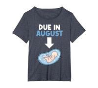 Due in August Birth Baby Belly Newborn Birthday T-Shirt, Women's Plus, Heather Blue, 6X