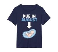 Due in August Birth Baby Belly Newborn Birthday T-Shirt, Women's Plus, Navy Blue, 6X