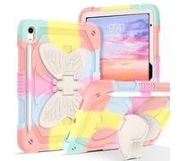 DUEDUE for iPad (A16) 11th/10th Generation Case Kids (2025/2022), Heavy Duty Shockproof Protective Kids Cover with Butterfly Wings Kickstand, Full Body Rugged Protection for iPad 10.9"/11" (Colorful)