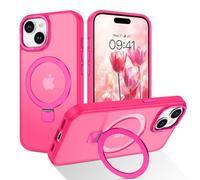 DUEDUE for iPhone 15 Plus Case Magnetic with Ring Stand[Compatible with Magsafe], Full Body Protective Cover Slim Shockproof Kickstand Phone Case for Apple iPhone 15 Plus 6.7", Hot Pink