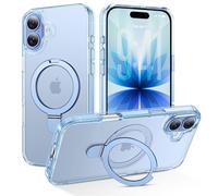 DUEDUE for iPhone 17 Case Clear with Stand [Compatible with Magsafe] Invisible Ring Holder, Transparent Back Anti-Yellowing, Military-Grade Shockproof Phone Case for iPhone 17 6.3" 2025, Mist Blue