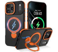 DUEDUE for iPhone 17 Pro Max Case with 360°Spin Magnetic Stand[Compatible with MagSafe][Rotatable Ring Holder], Translucent Cover Slim Protection Cases for iPhone 17 Pro Max 6.9", Orange/Black