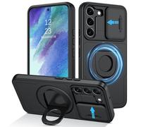 DUEDUE for Samsung Galaxy S21 FE Case Magnetic[Compatible with Magsafe], Built-in Slide Camera Cover Shockproof Heavy Duty Protective Kickstand Phone Case for Samsung S21 FE 5G, Black
