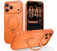 DUEDUE Magnetic Case for iPhone 17 Pro Max, Compatible with MagSafe, 14FT Military Protection & Built-in Stand, Translucent Back Cover with Invisible Ring Holder for iPhone 17 Pro Max 6.9", Orange