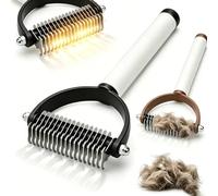 Duel Sided Pet Grooming Comb, Double Sided Dematting Comb for Cats & Dogs, Safe Deshedding Grooming Tool, Gentle Matt Remover Detangler for Long Thick Haired Pets, Ergonomic Pet Grooming Brush (Black)