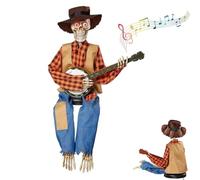 Dueling Banjo Skeletons, Funny Animated Halloween Animated Banjo Skeletons with Light Eyes, Halloween Country Skeleton Musicians Figurine for Haunted House Party & Decorations (Yellow)