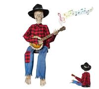 Dueling Banjo Skeletons, Funny Animated Halloween Animated Banjo Skeletons with Light Eyes, Halloween Country Skeleton Musicians Figurine for Haunted House Party & Decorations (Red)