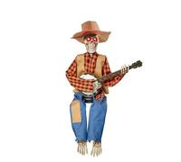 Dueling Banjo Skeletons, Funny Animated Style with Light Eyes, Halloween Skeleton, Country Skeleton Musicians Figurine, Banjo Decoration for Haunted House Party