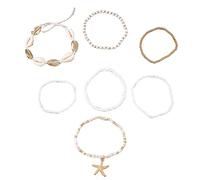 Dünnes Armband Mit Blauer Linie YANCHUN Armbänder für Frauen Boho Mehrlagige Perlenarmbänder Muschelarmbänder Armbänder -Strandarmbänder für Mädchen Schlichtes Fußkettchen (A, One Size)