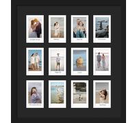 DUENPY 12.2x13.1 Collage Picture Frame for Polaroid 2x3 Mini Instant Prints Photo with 12 Openings, Black Frames Wall Display with Polished Plexiglas