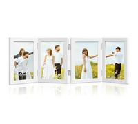 DUENPY 4 Folding 5x7 Picture Frame Horizontal Engineered Wood Accordion Photo Frame with Plexiglass Tabletop Bookshelf Display White