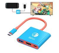 DUEQID USB C to HDMI Adapter for N Switch/Switch2/OLED, Dock 3 in 1 TV Switch Adapter with 4K HDMI Cable, 100W Type C Charging, Compatible with Switch/Switch2, Steam Deck, Smartphones, PC (Blue)