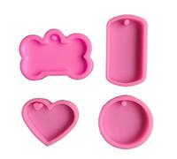 DUESI 4 Pcs Pet Hanging Tag Epoxy Resin Mold Dog Bones Love Heart Round Oval Keychain Silicone Mould DIY Crafts Jewelry Pendants Casting Tools